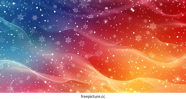 Colorful Winter Background with Dancing Snowflakes