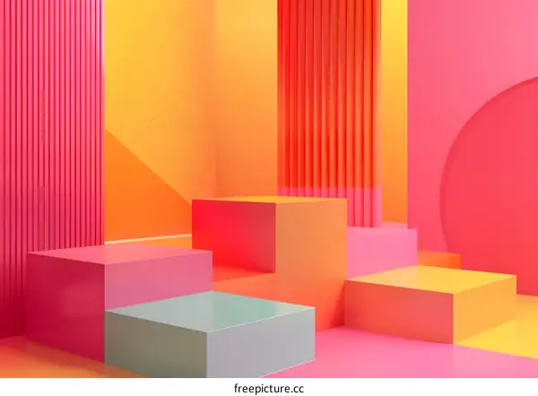 Abstract Minimalist  Geometric Shape Background With Bright Yellow Pink And Orange Colors