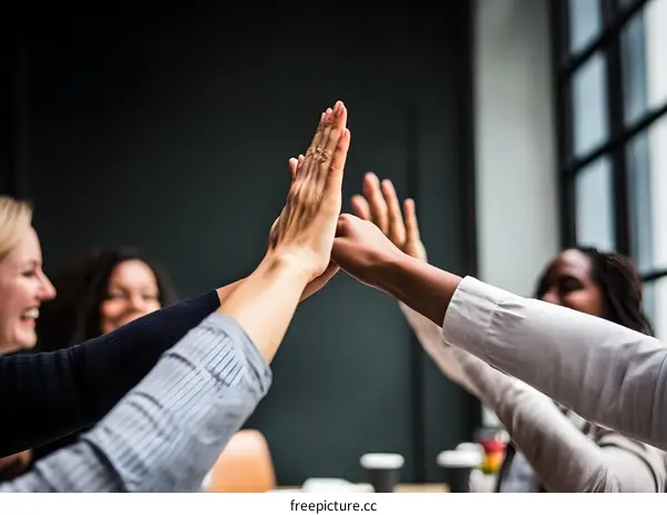 Business People High Fiving In Meeting