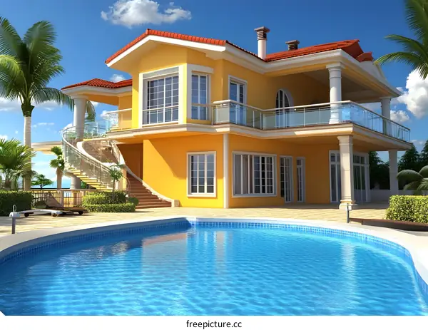 Luxury Villa With Pool And Palm Trees