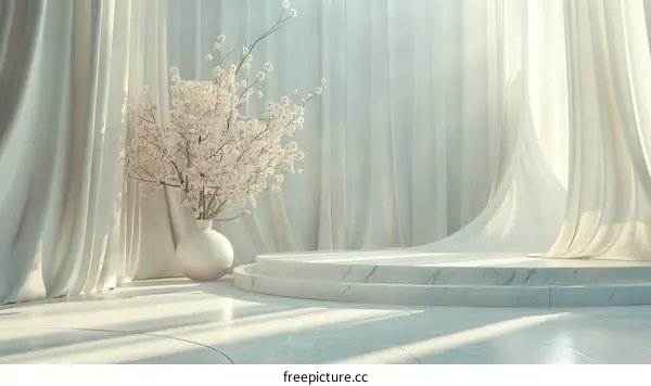 Elegant White Interior with Cherry Blossom Display