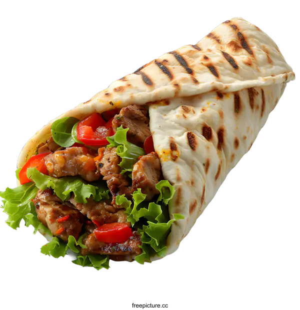 [Transparent Background PNG]Grilled Chicken and Vegetable Wrap on White Background