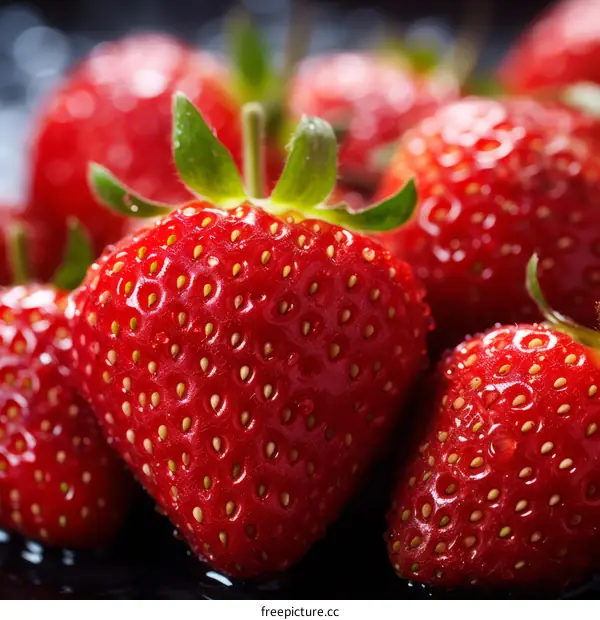 Close-up image of fresh strawberries with water drops