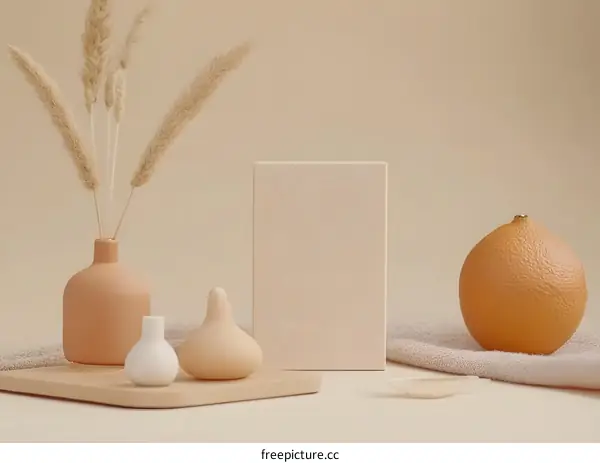 Beige Minimalist Still Life with Orange and Vase