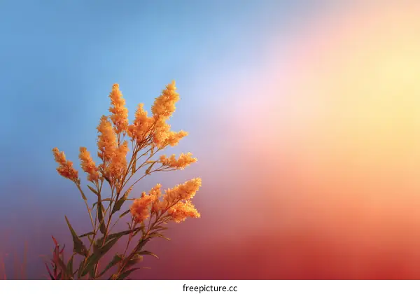 Golden Flowers against a Colorful Sunset Sky