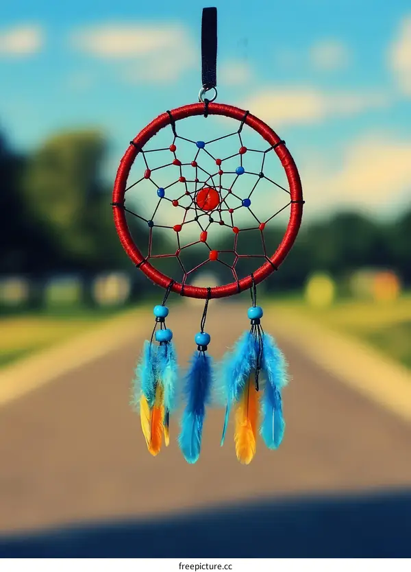 Red Dream Catcher With Feathers
