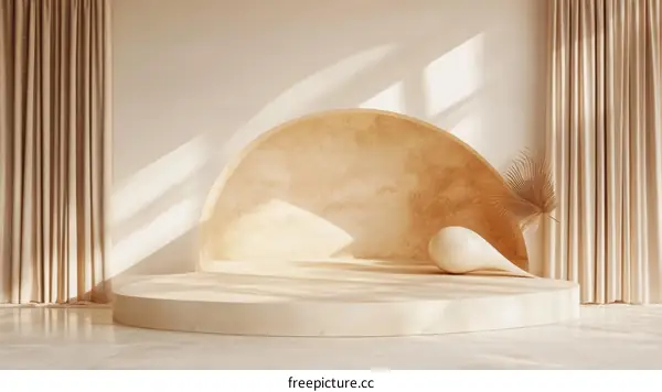 Beige Minimalist Display Podium with Artistic Curves