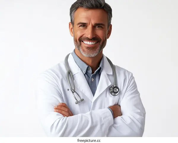 Smiling Doctor in a White Coat