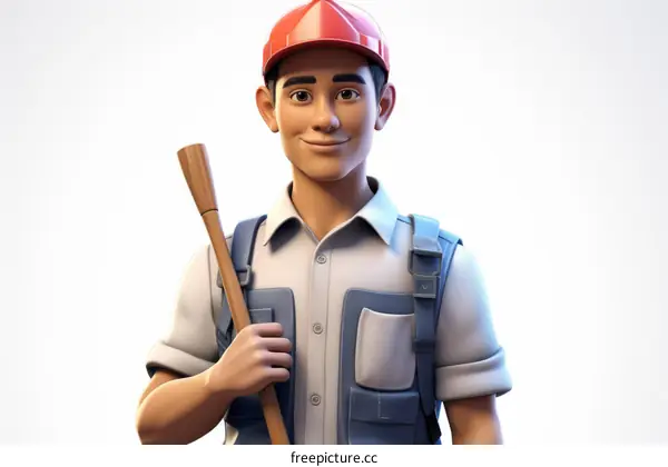 A young construction worker holding a shovel