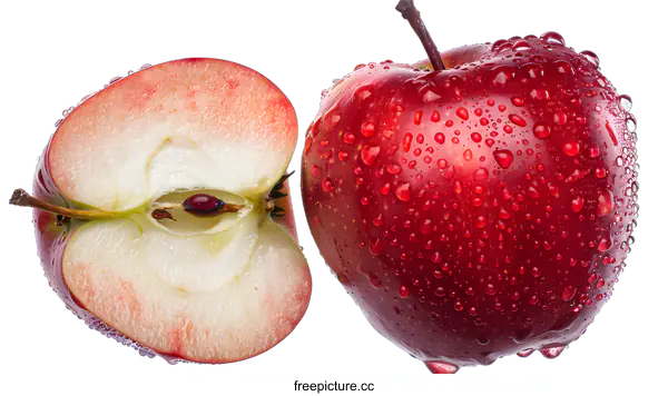[Transparent Background PNG]Fresh Red Apple with Water Drops