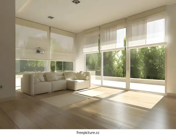 Modern Living Room Interior Design with Large Windows