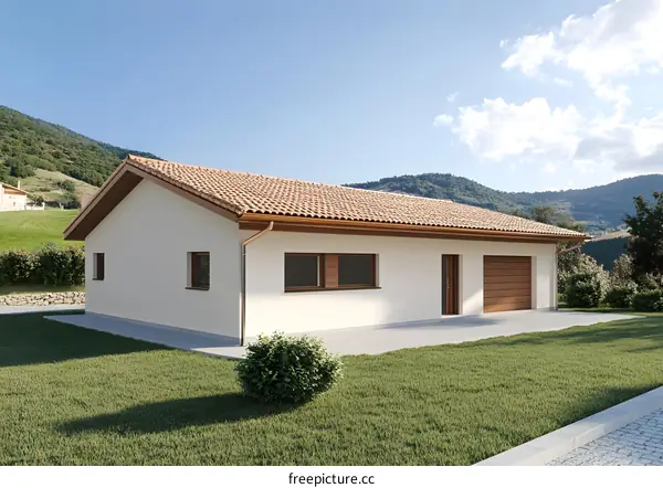 Modern House Design With Tile Roof In Countryside
