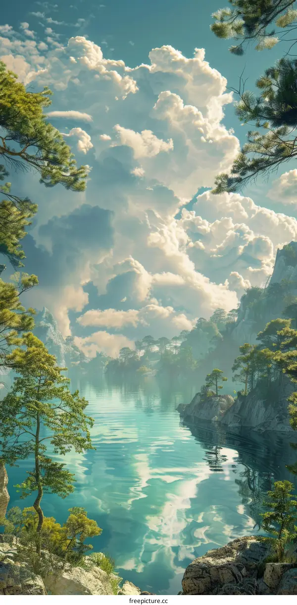 Stunning Mountain Lake Scenery Under a Cloudy Sky