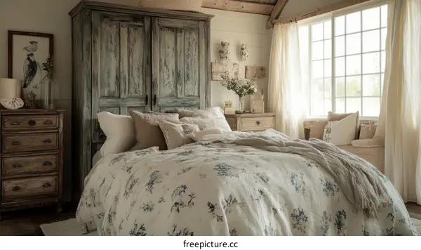 Rustic Farmhouse Bedroom with Floral Bedding