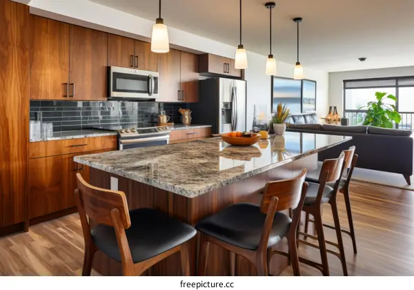 Walnut Kitchen Island With Seating And Living Room