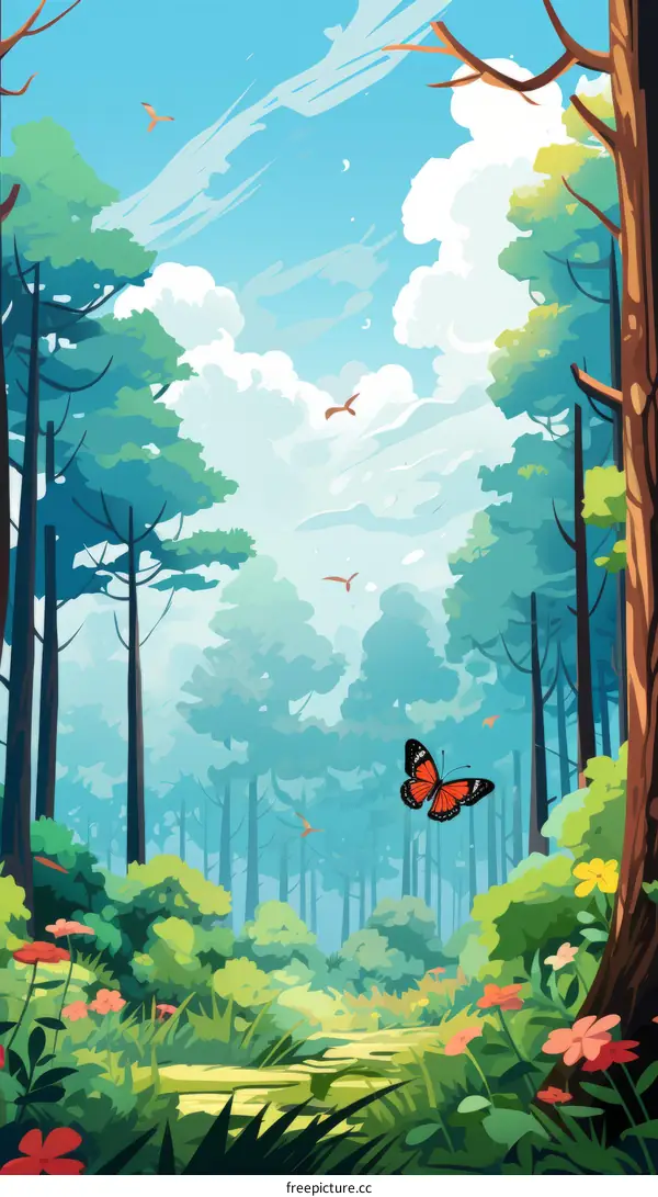 A butterfly in a colorful forest