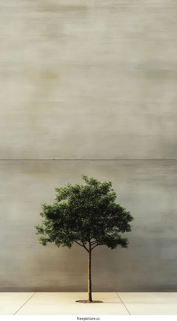 Minimalist Tree Against a Concrete Wall