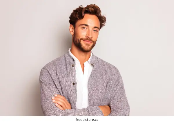Stylish Caucasian Man Posing Against a Plain Background