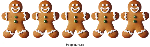 [Transparent Background PNG]Five Festive Gingerbread Men Cookies