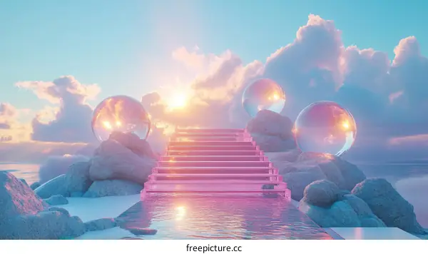 Pastel Dreamy Sunset Steps to the Clouds