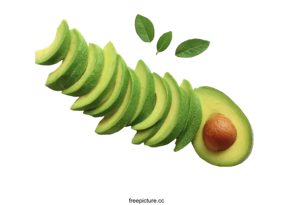 [Transparent Background PNG]Freshly Sliced Avocado with Green Leaves