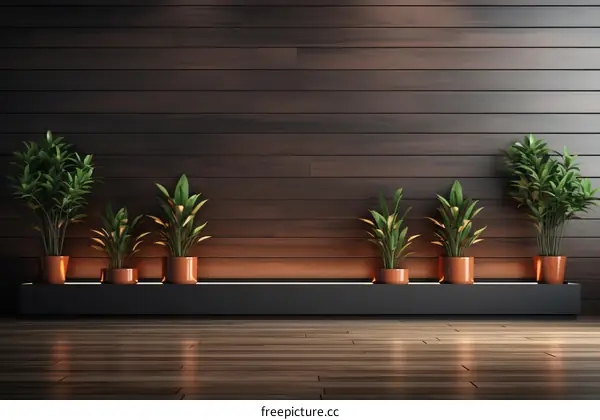 Indoor plants in front of a wooden wall