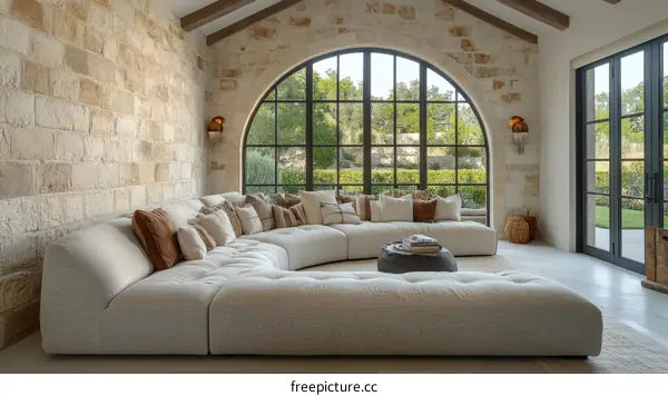 Modern Rustic Living Room with Large Arch Window