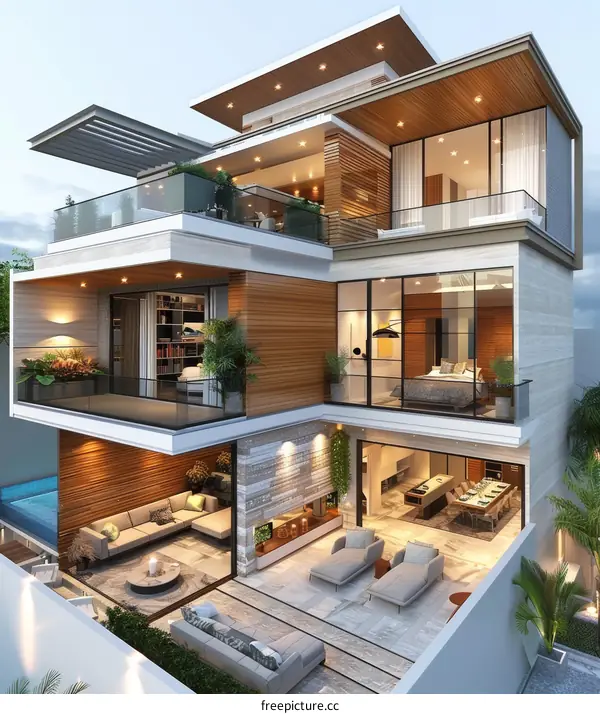 Modern Luxurious Multi-Level Home Design Illustration