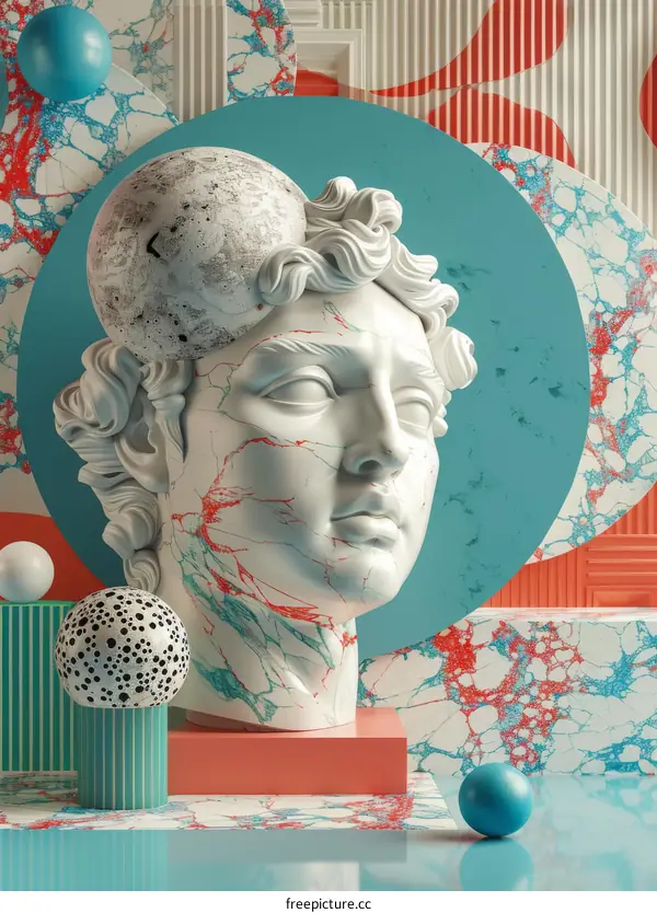 Abstract Marble Bust and Geometric Shapes