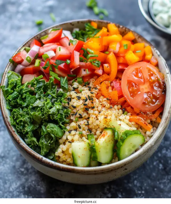 Wholesome and nutritious vegetarian grain bowl with fresh vegetables
