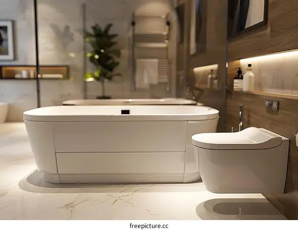 Modern Luxury Bathroom Interior Design with Bathtub and Toilet