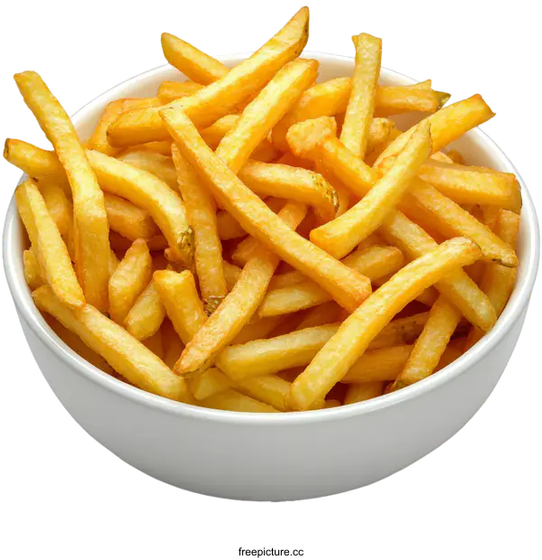 [Transparent Background PNG]Crispy French Fries in a White Bowl