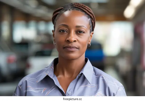 portrait of a black woman in a gray shirt