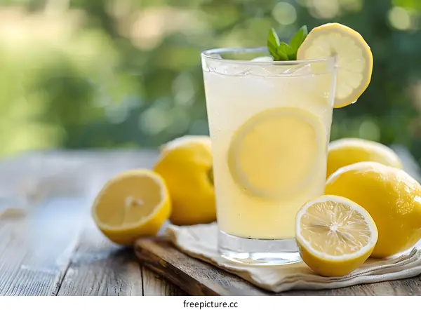 Glass of Lemonade with Fresh Lemon Slices and Mint