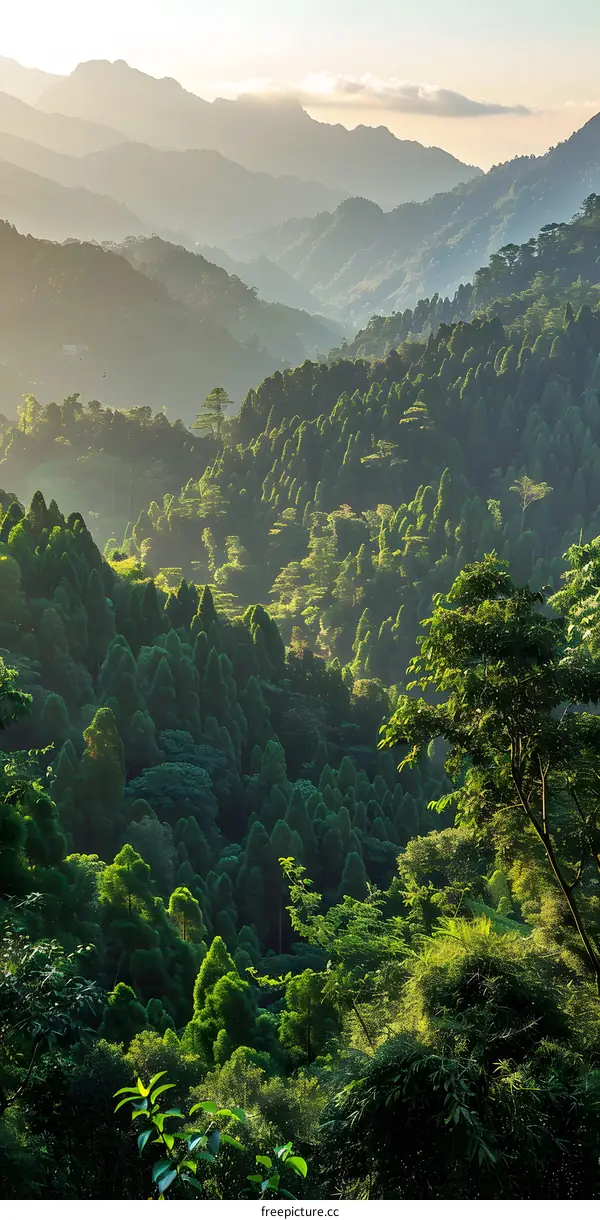 Mountain Range Covered in Lush Green Trees