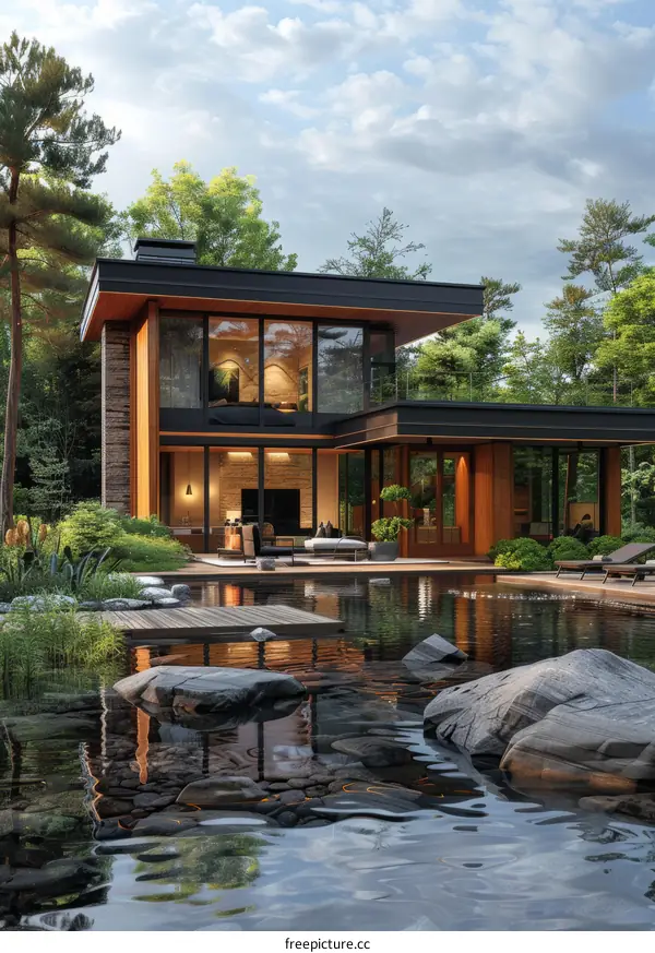 Modern Luxury Home with Pool and Lush Greenery