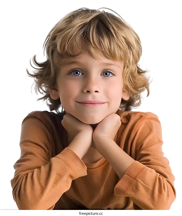 Smiling Boy Resting Chin on Hands