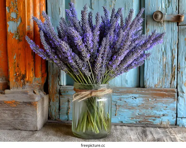 Vintage Lavender Bouquet in Glass Jar