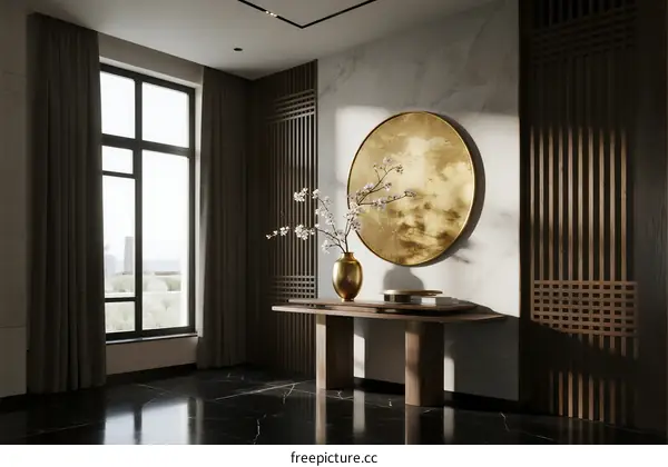 Elegant Modern Living Room with Gold Decor and Natural Light