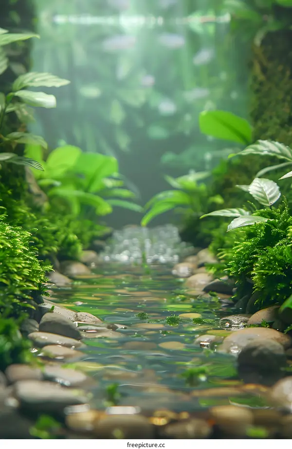 Tranquil Creek Flowing Through Lush Green Forest