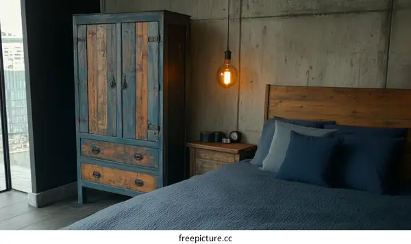 Rustic Industrial Bedroom with Vintage Wardrobe