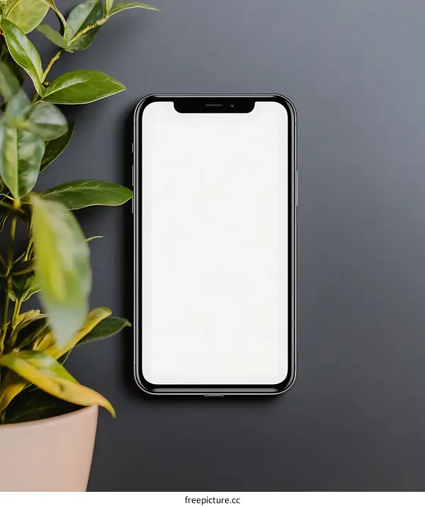 Blank Screen Phone Mockup With Plant