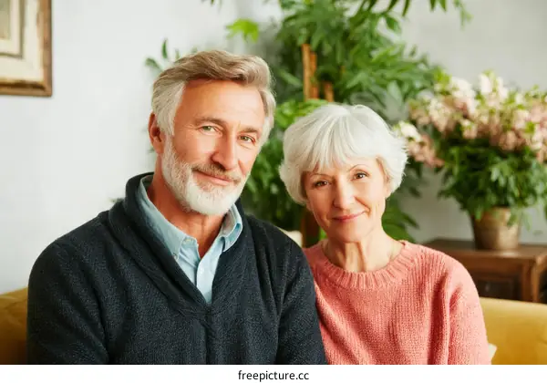 Happy senior couple portrait indoors