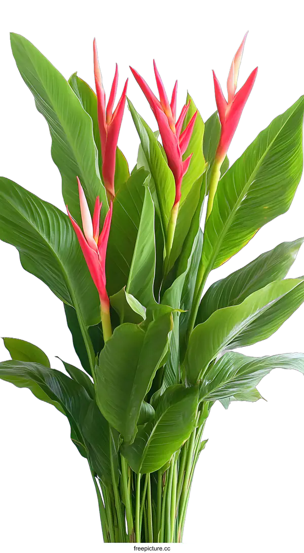 [Transparent Background PNG]Closeup of Heliconia Flower with Green Leaves