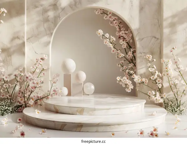 Elegant Spring Floral Display on Marble Platform