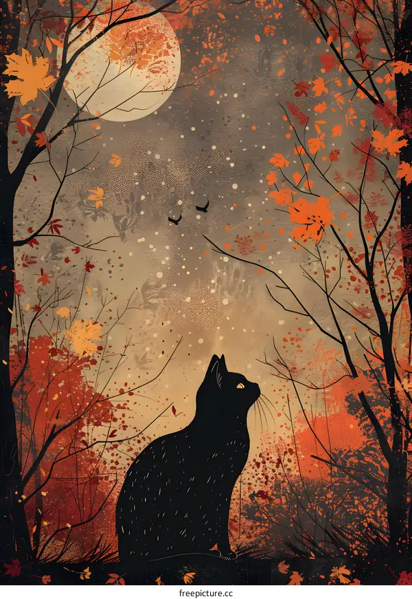 black cat in the autumn forest