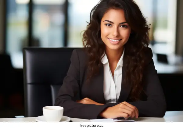 Portrait of a young businesswoman sitting at her desk and smiling at the camera