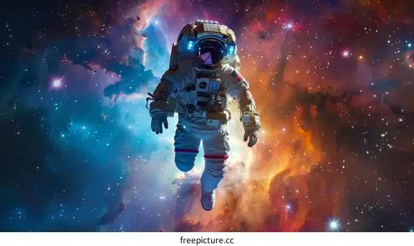 Astronaut in spacesuit floating in the vastness of space