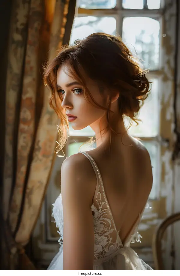 Redhead bride with blue eyes