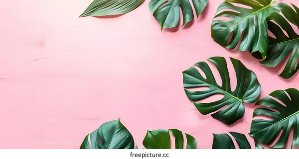 Tropical Leaves Pink Background